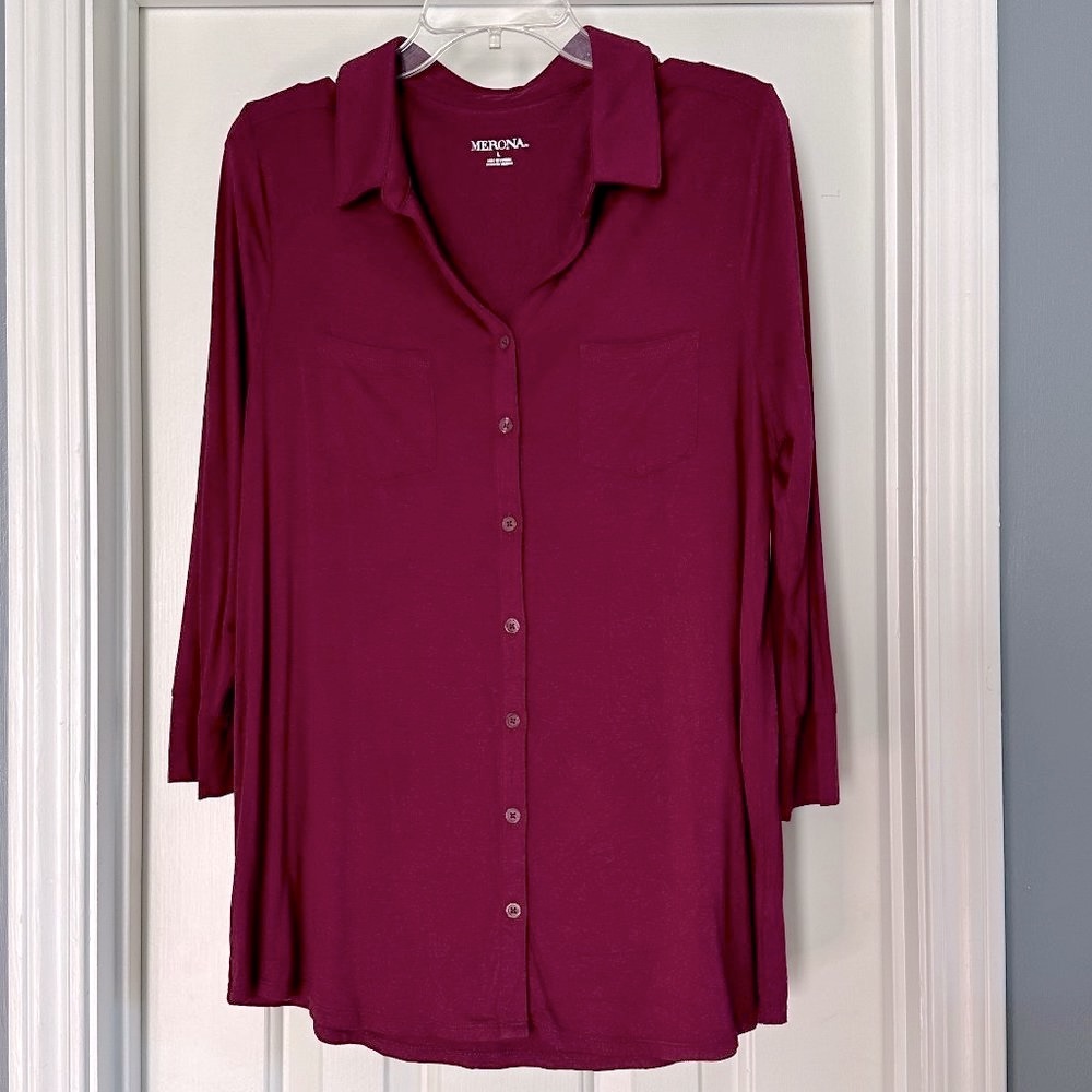 Merona 3/4 Sleeve Button Down Blouse Size L